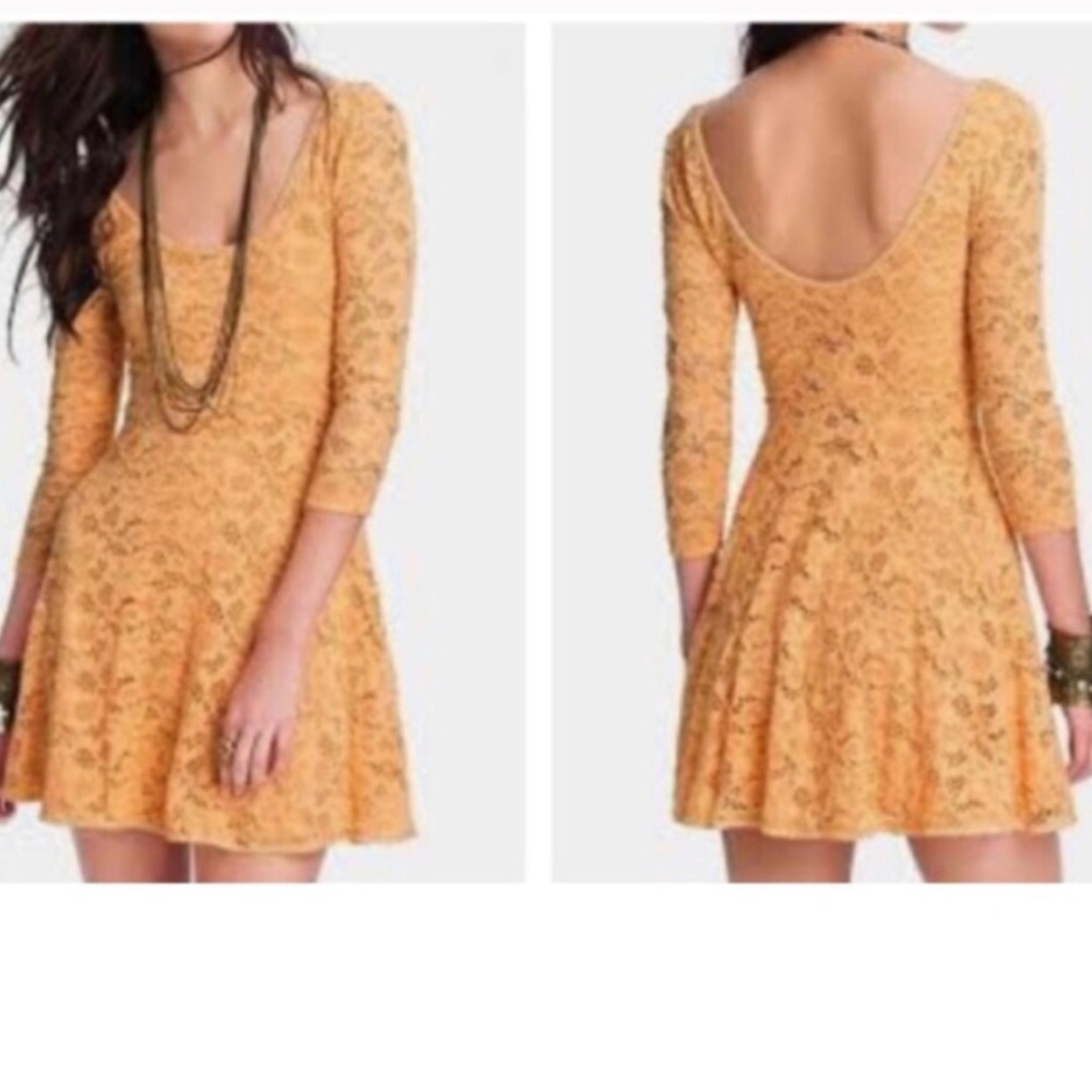 Free People Creamsicle Lace Overlay Mini‎ Dress